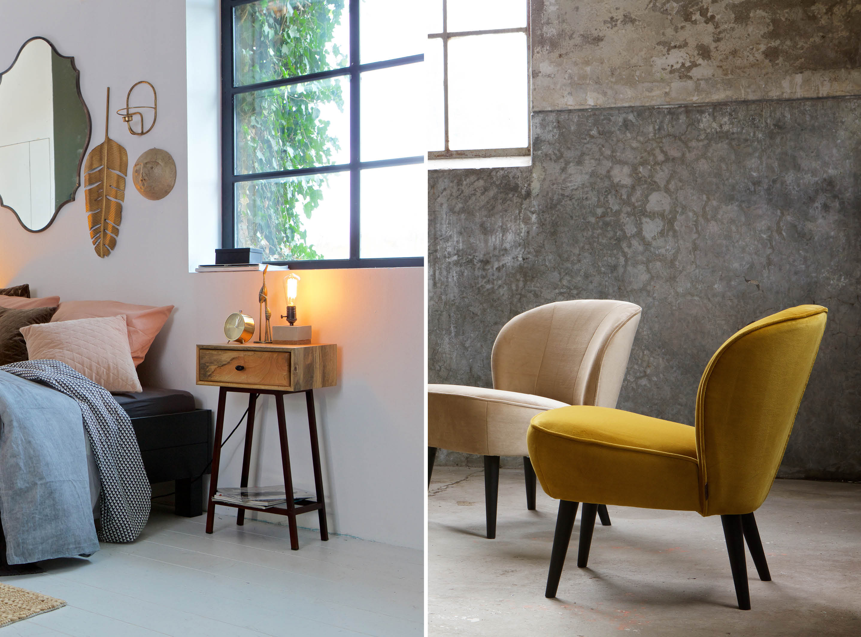 Skybox side table - Sara fauteuil fluweel oker